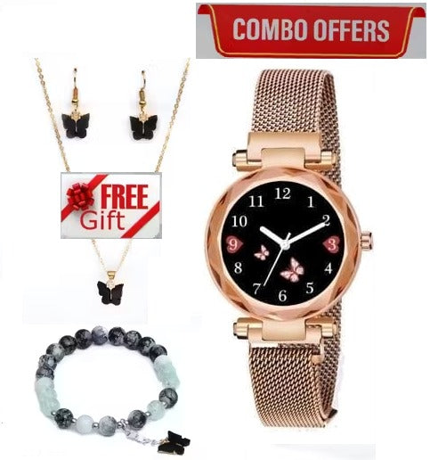 Butterfly Designer Women's and Girl's Watch Analog Watches with bracelet - Combo set