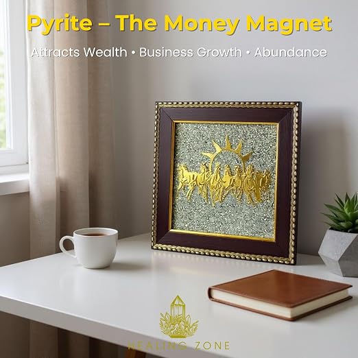 Vastu Seven Horses Wall Decor with Natural Pyrite Stone
