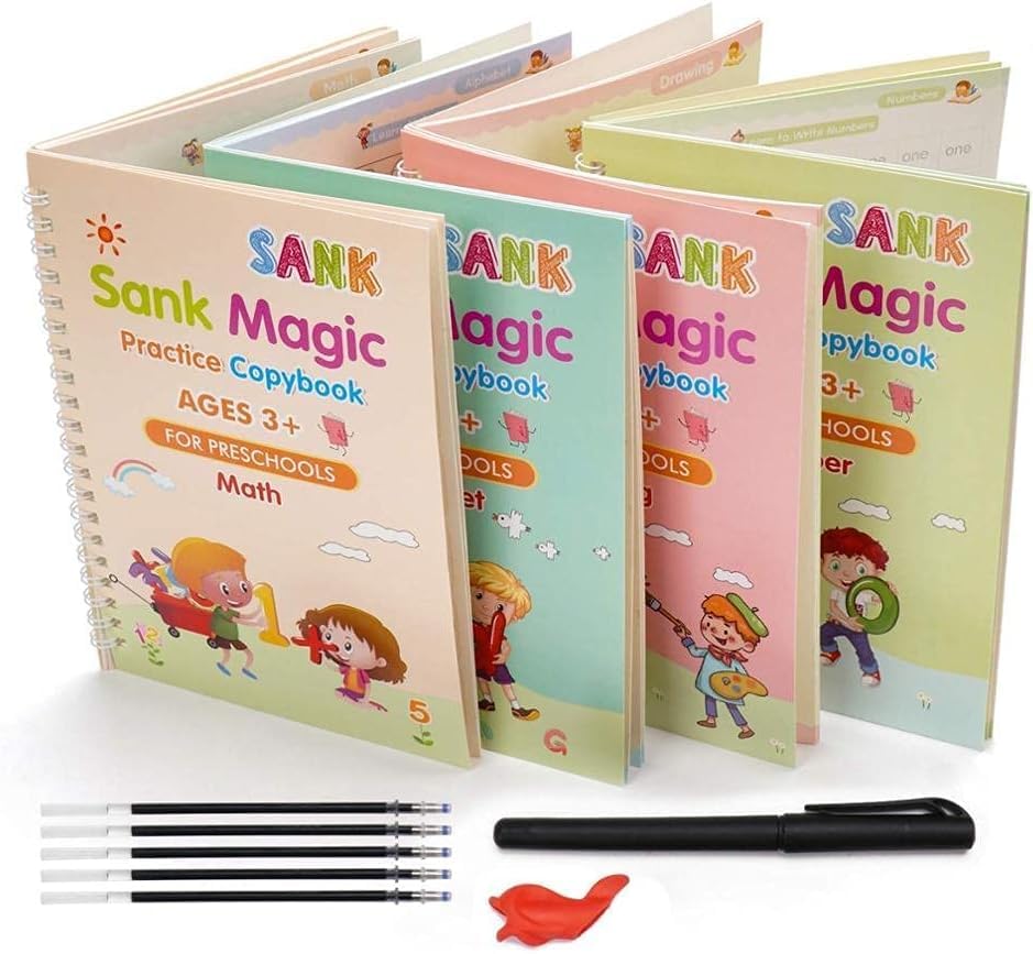Practice Copybook for Kids, 4 Books with Pen