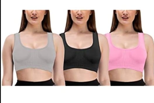 Pack of 2 women wearing Enamor low-impact cotton sports bras.
