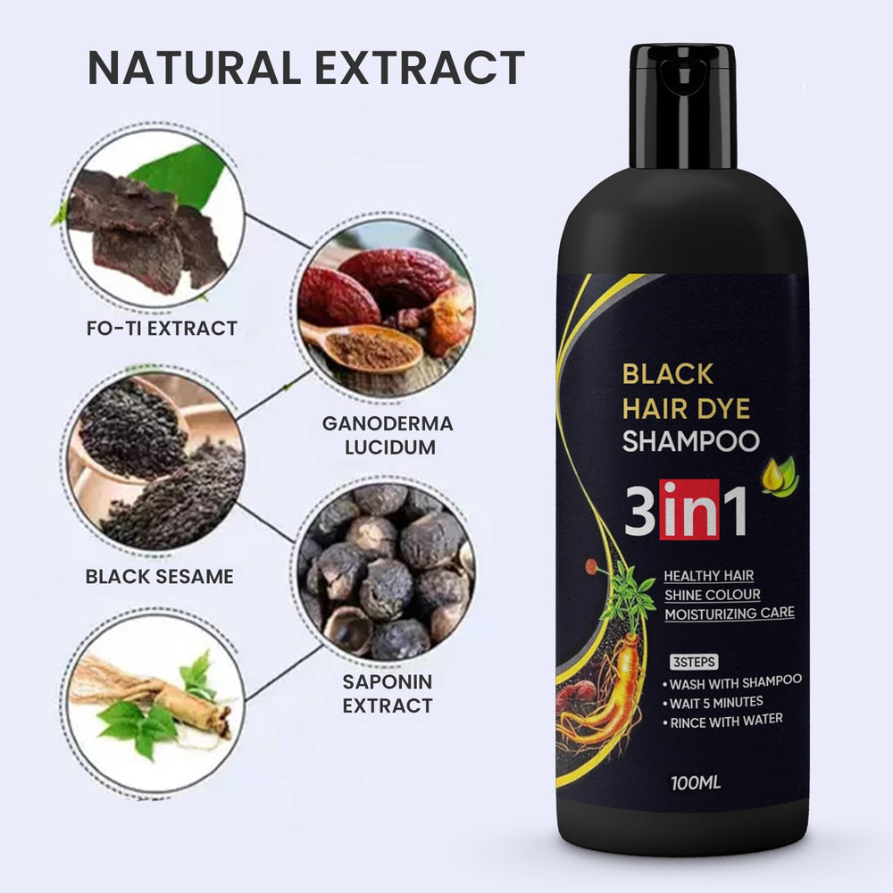 3 in 1 Black hair dye Natural shampoo ( Pack Of 4 )