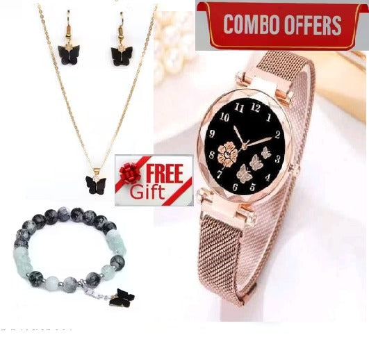 Flower Designer Women’s & Girl’s Analog Watch with Bracelet Set