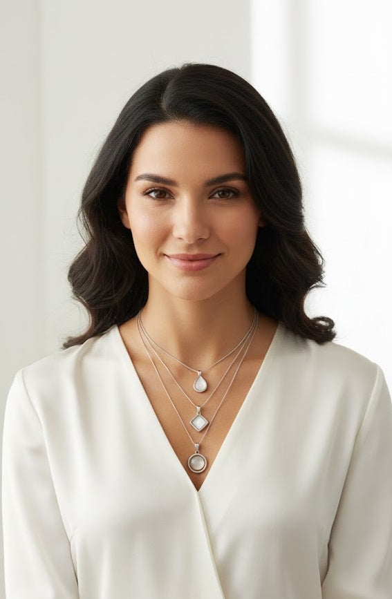 Stylish silver-plated floral and geometric pendants