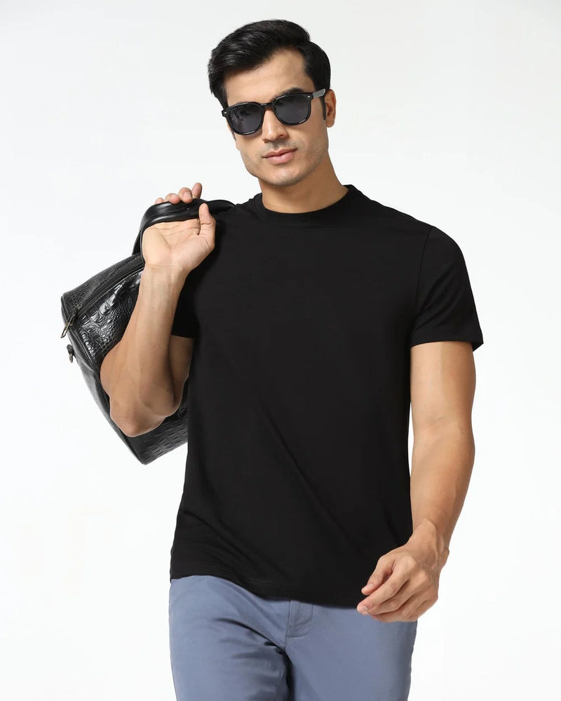 Black and white Neck Solid T-Shirt