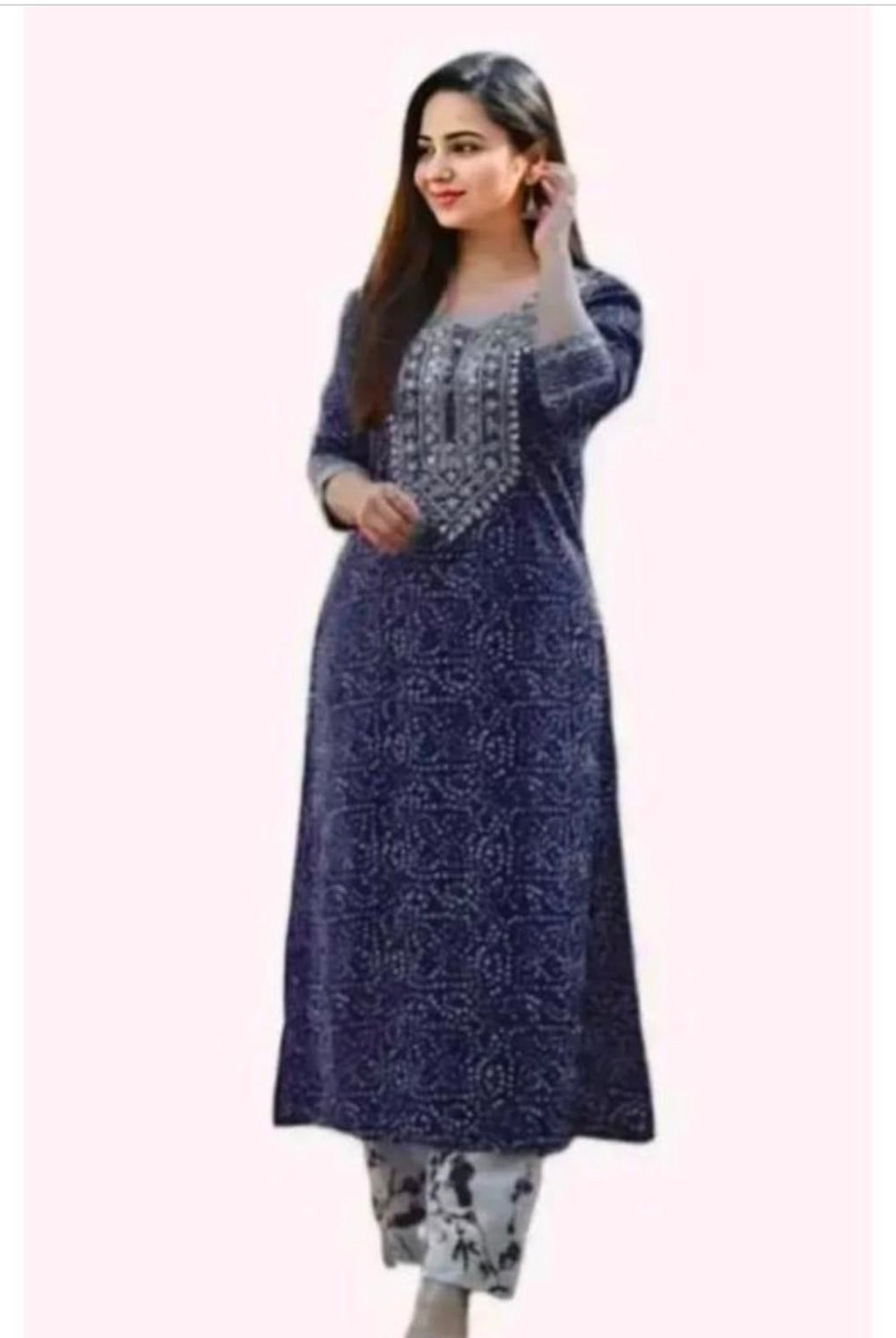 Navy Blue Jaipuri kurti pant set