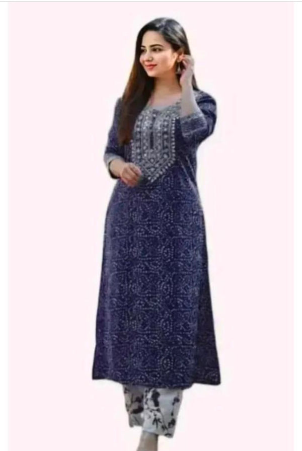 Navy Blue Jaipuri kurti pant set