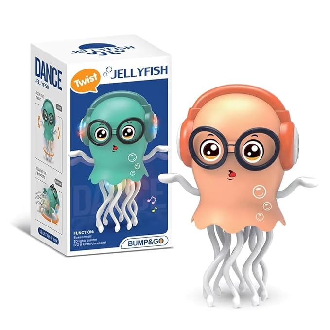 Dancing Jellyfish Toy for Kids with Music, LED Lights & 360° Bump-and-Go Action – Battery Operated Cartoon Jellyfish Robot