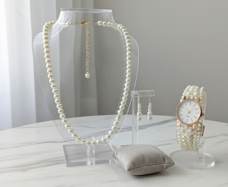 Pearl Studded & Beaded Jewellery Set with watch