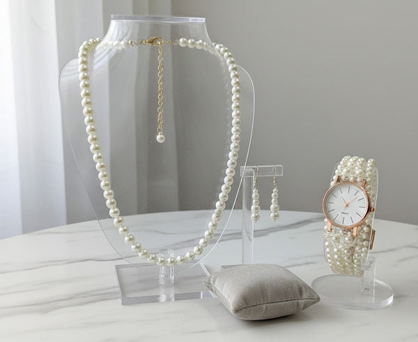 Pearl Studded & Beaded Jewellery Set with watch