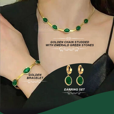 Oval Green Crystal Pendant Necklace Set