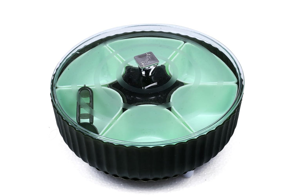 Dry Fruit and Snack Organiser : 360° Rotating Box (7 Compartments, Airtight)