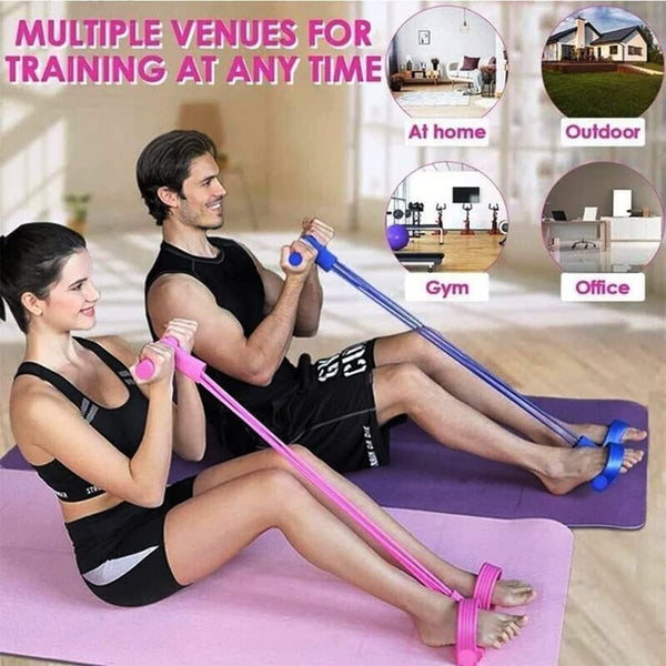 Elastic Pull Rope,6 Tube Sit-ups Strength Trainer with Foot Pedal