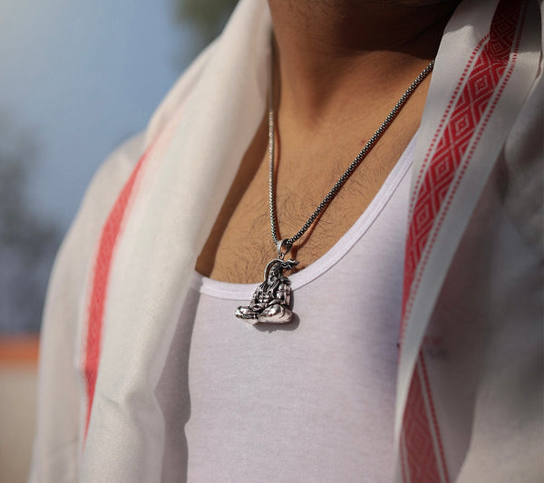 Hanuman Silver Locket With  Silver Chain